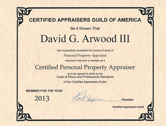 Credentials: Arwood Appraisal LLC